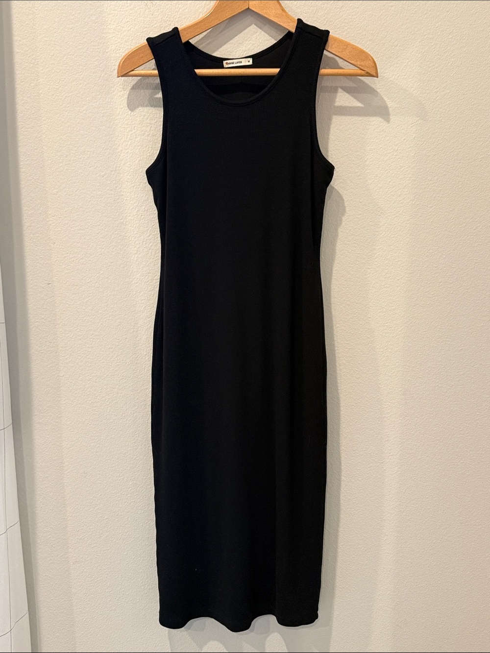 Marine‎ Layer Lexi Rib Black Sleeveless Midi Tee Dress Medium Classic Stretch
